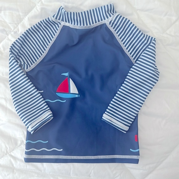 New Baby Flap Happy Rash Guard Sail Boats 6-9 mo swimsuit sun beach pool - Picture 3 of 5